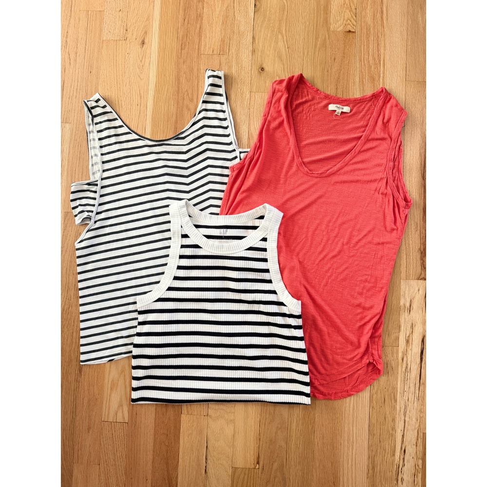 Madewell Gap Tank Top Bundle of 3 Orange Black & White Stripe Summer Casual  S M